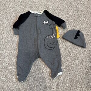 Gerber Organic Cotton Dinosaur Footed Sleeper and Beanie Set Size Newborn